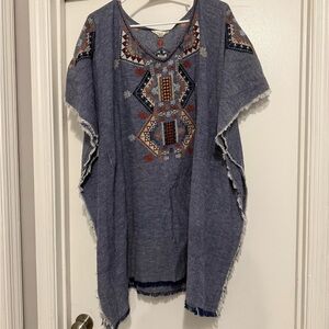 Freeway Denim Poncho with Embroidered Accents